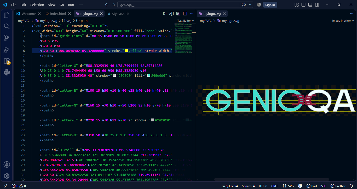 Screenshot of my logo and its code in VS Code